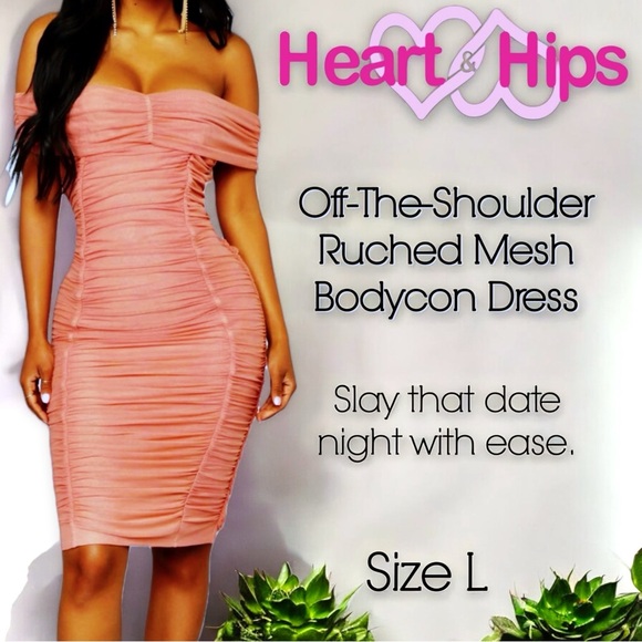 Off-The-Shoulder Ruched Mesh Bodycon Dress - Picture 16 of 16